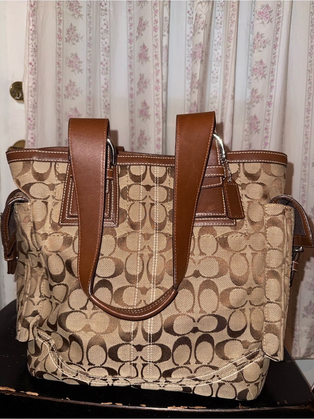 Coach C060-10079- Canvas Tote Bag in Brown and Tan